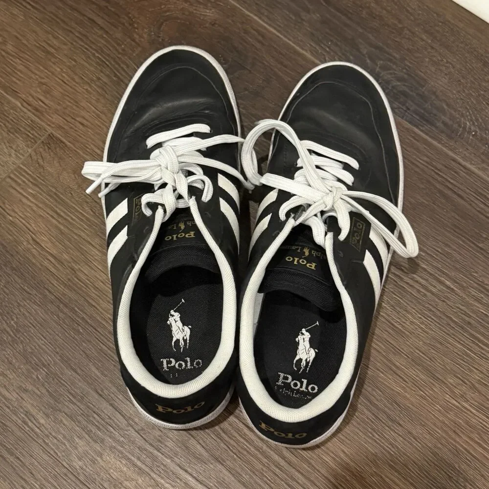 Polo Ralph Lauren Mens Court VLC Sneakers Size 10 Black Leather Low Top